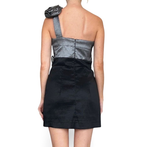 80s RETRO SILVER AND BLACK COCKTAIL MINI DRESS - Picture 5 of 7